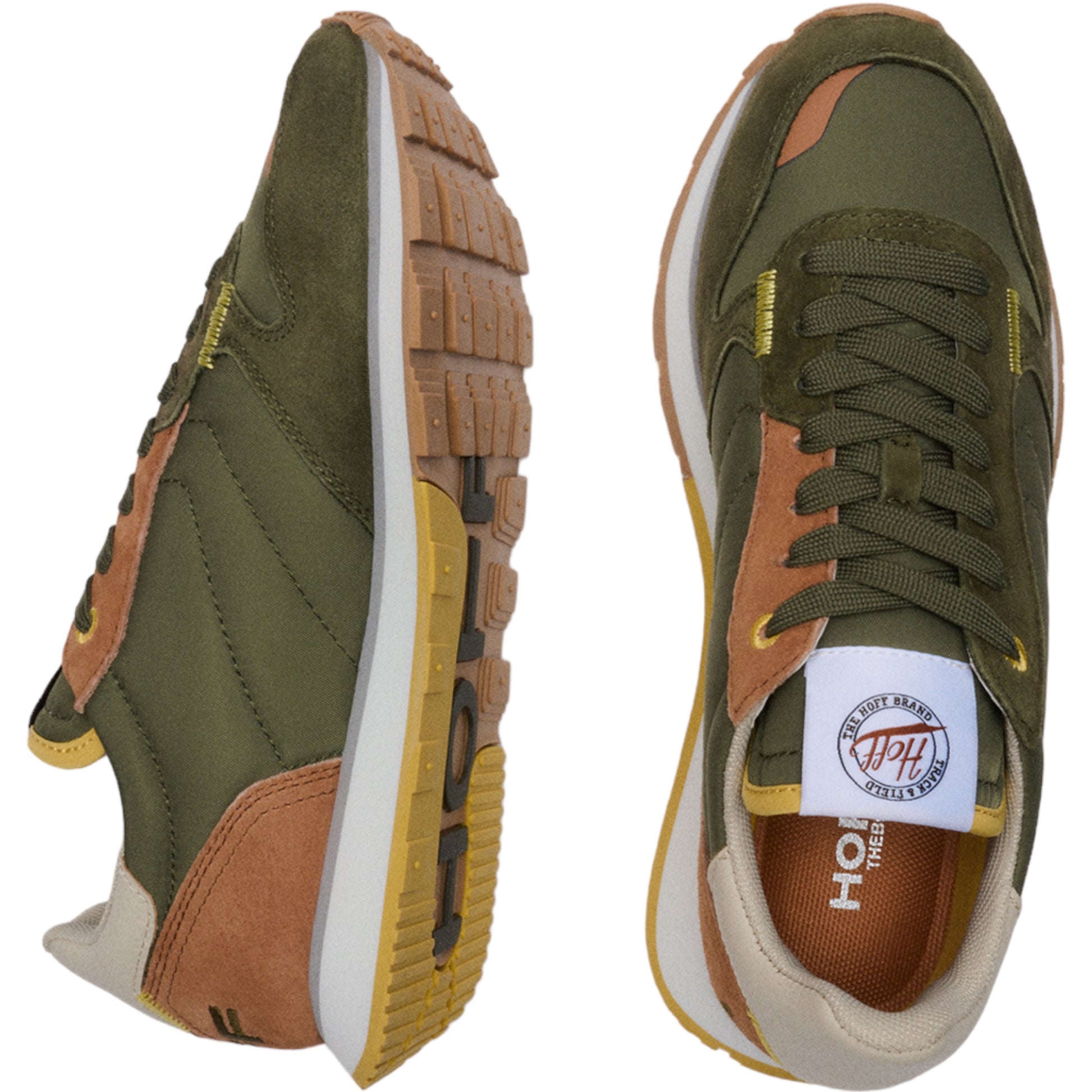 Conker Boutique Hoff Thebes Khaki Trainers showing inside and top view