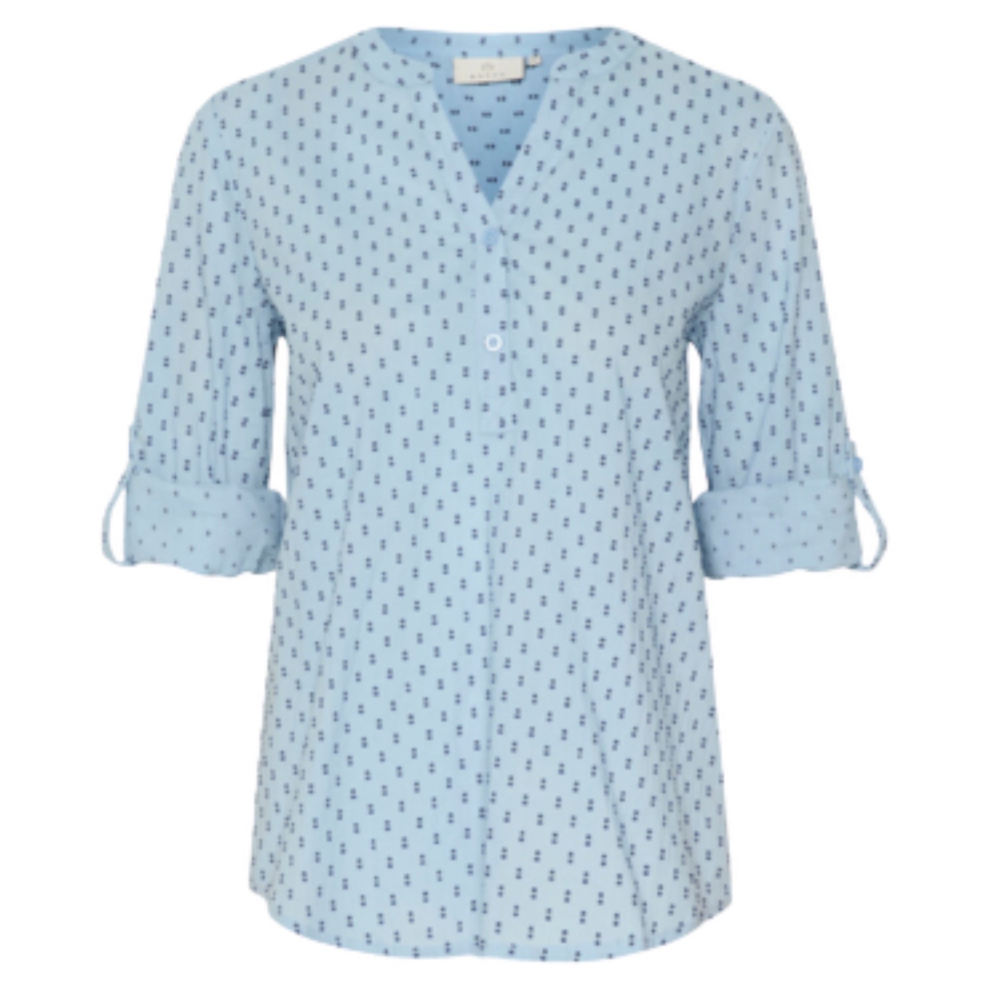 Conker Boutique Kaffe Silona Cotton Blouse in Faded Denim Front View