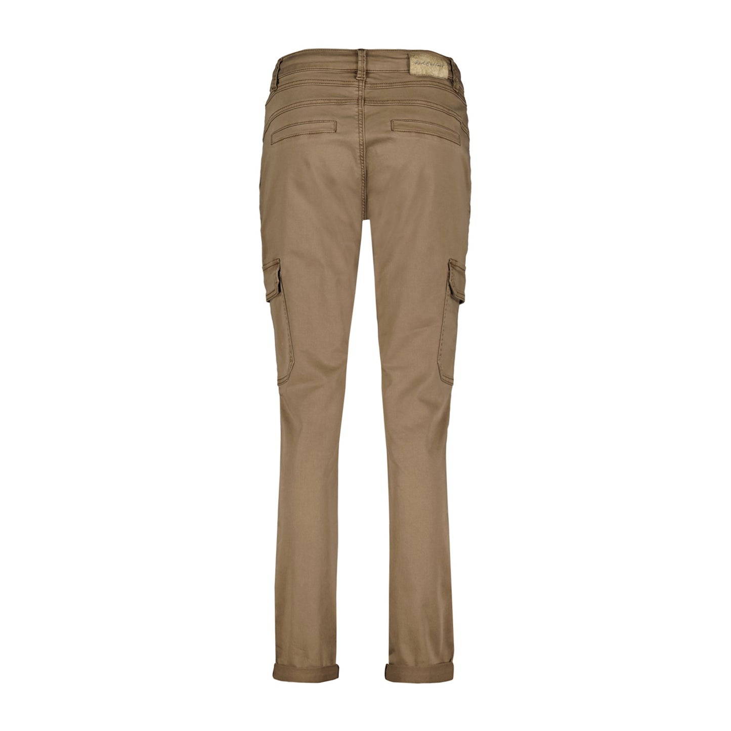 Conker Boutique Red Button Cargo Trousers in Taupe Back View