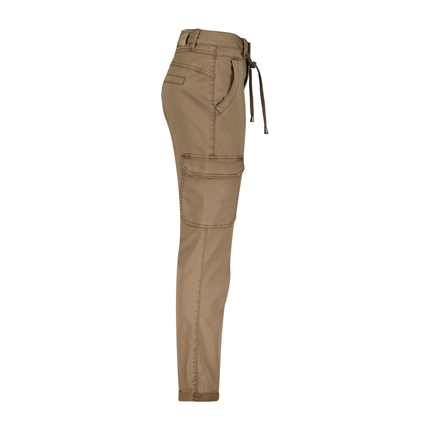 Conker Boutique Red Button Cargo Trousers in Taupe Side View