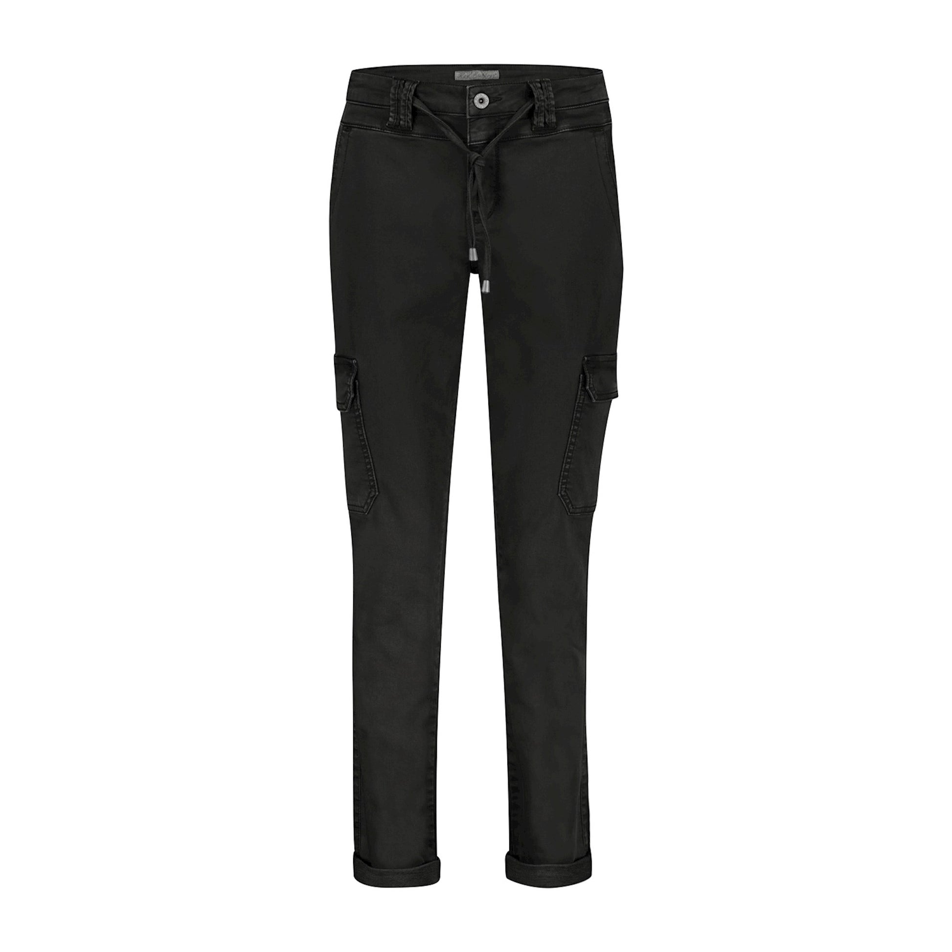 Conker Boutique Red Button Cargo Pants in Black Front View