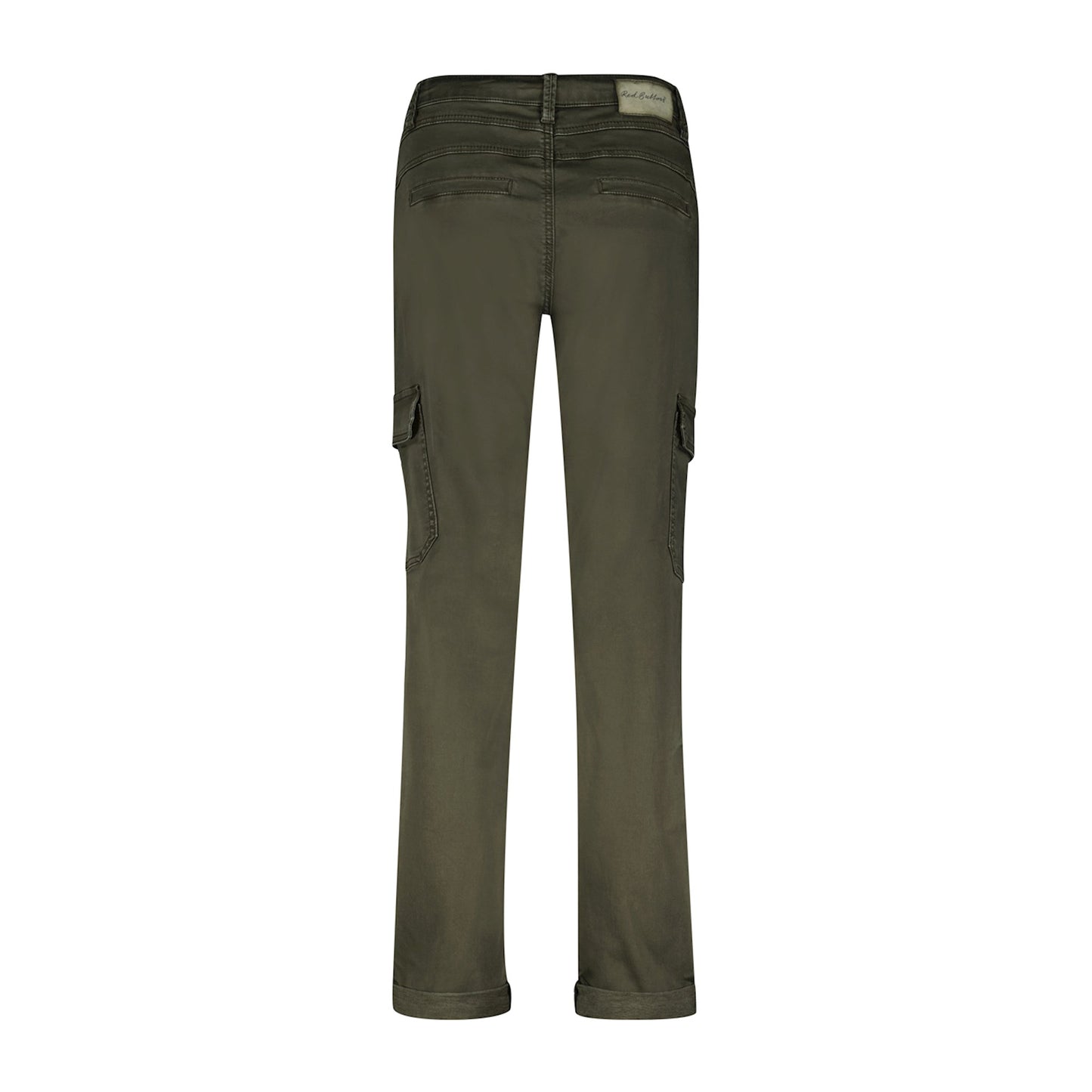 Conker Boutique Red Button  Cargo Trousers in Dark Green Back View